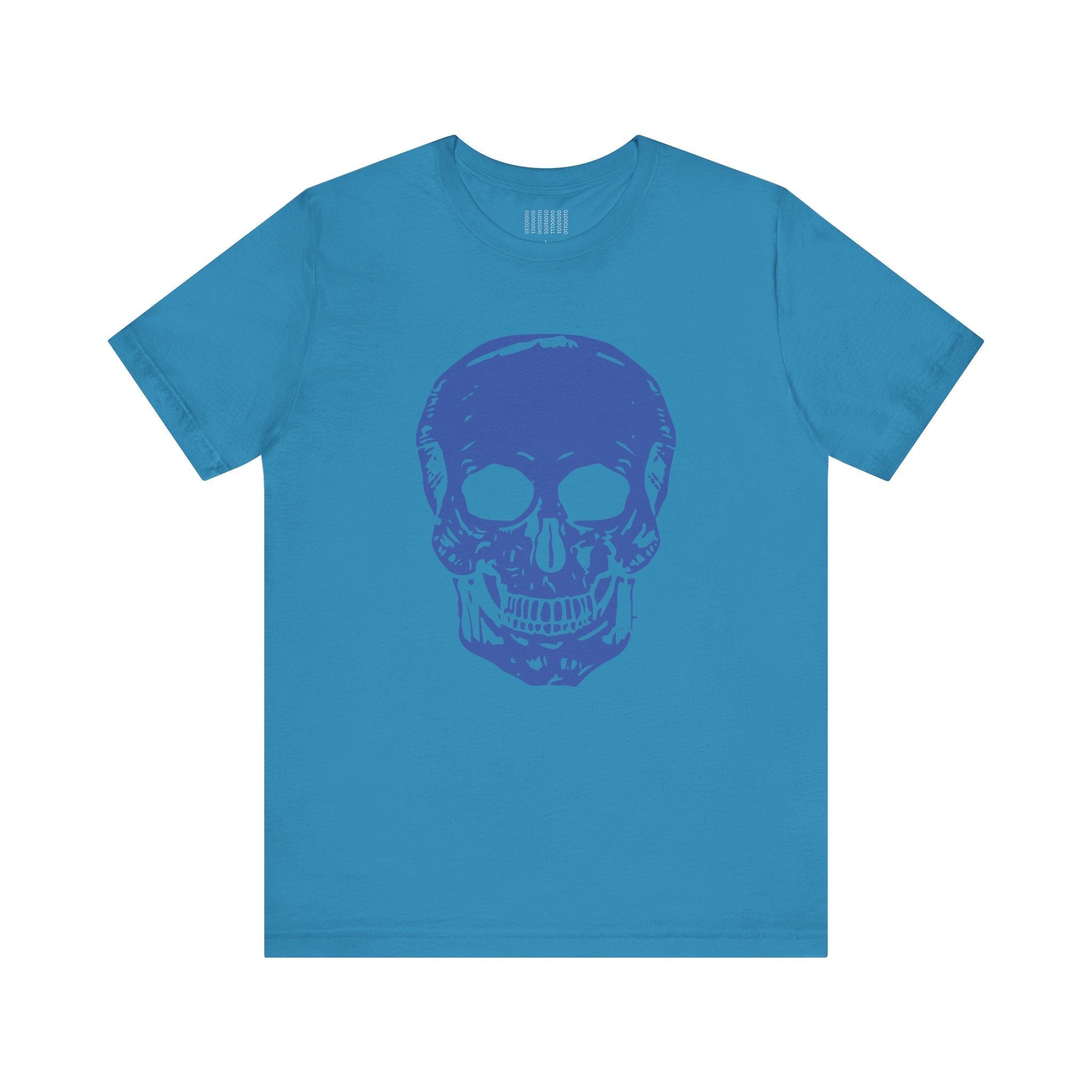 blue t-shirt with jumbo blue skull graphic for bold streetwear style