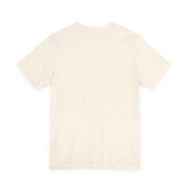 back view of plain cream-colored unisex short sleeve cotton tee shirt for cowgirl graphic design printing