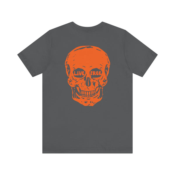 Orange Live Free Jumbo Skull Back Print Graphic Tee - Fugitive by Sandra Oles
