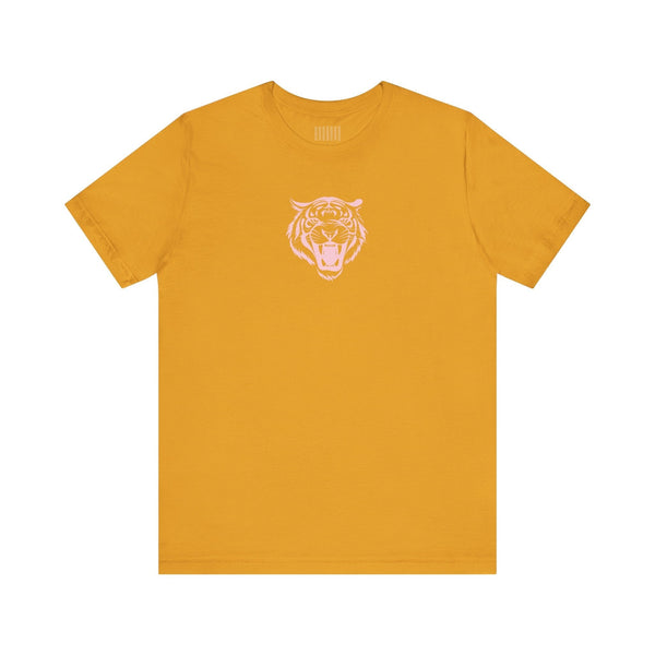 Pink Pastel Mid-Scale Retro Roaring Tiger Front Print Graphic Tee - Retro Tiger by Sandra Oles - Fugitive Collection