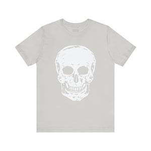 White skull graphic tee with a bold jumbo skull print and classic fit from the Fugitive Collection by Sandra Oles