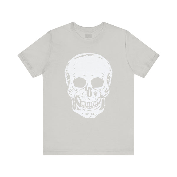 White skull graphic tee with a bold jumbo skull print and classic fit from the Fugitive Collection by Sandra Oles