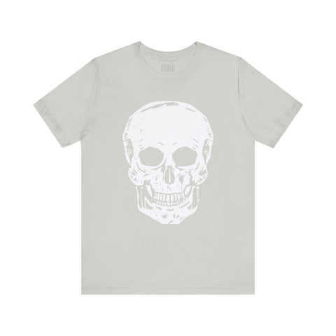 White skull graphic tee with a bold jumbo skull print and classic fit from the Fugitive Collection by Sandra Oles