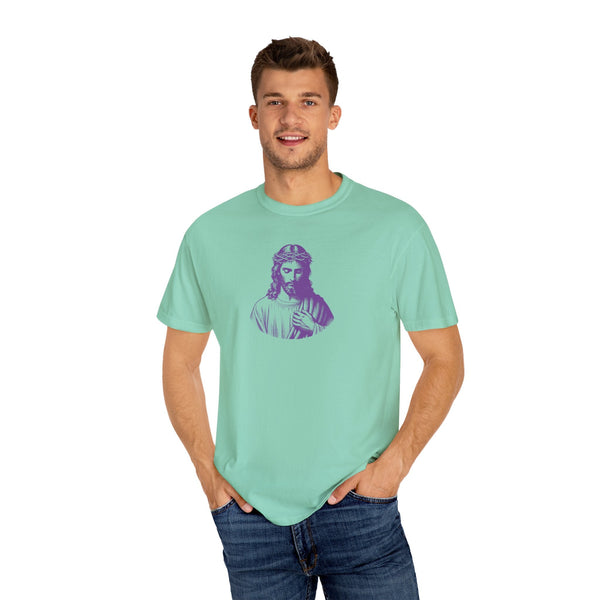 Purple Mid-Scale Jesus Front Print Graphic Tee - Iconic by Sandra Oles
