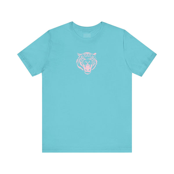 Pink Pastel Mid-Scale Retro Roaring Tiger Front Print Graphic Tee - Retro Tiger by Sandra Oles - Fugitive Collection