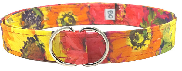 Colorful floral D-ring belt with vibrant summer print by Oliver Green