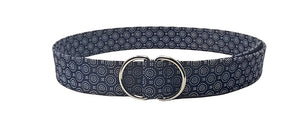 navy and white geometric print d-ring belt by oliver green