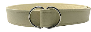 Gold Sparkle D-ring belt in beige with silver buckle, medium size, versatile fashion accessory