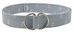 Grey D-ring belt with white anchor pattern by Oliver Green, nautical style accessory