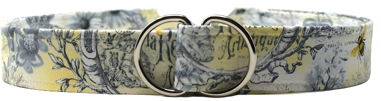 Pale yellow romantic belt featuring delicate queen bee and floral design with double ring buckle
