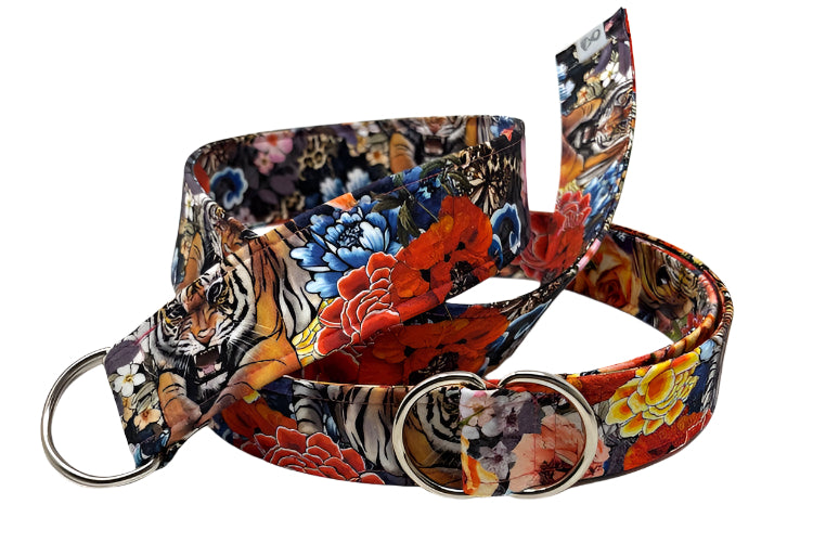 Miami fashion belt by Oliver Green in tiger floral cotton print with polished D-ring buckle