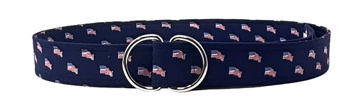 American flag belt d-ring closure by oliver green navy blue with flags