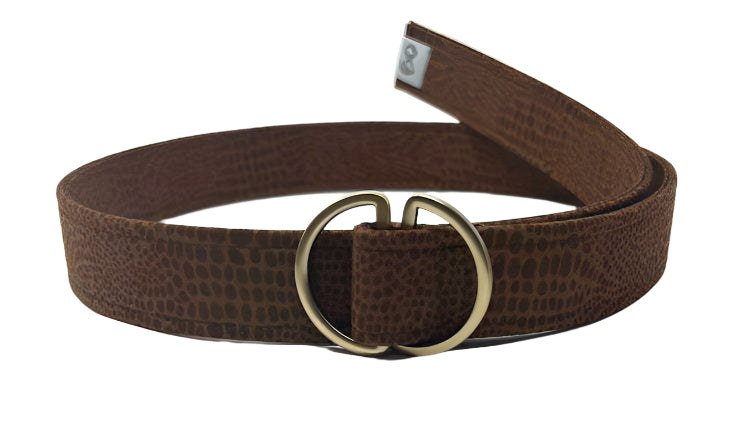 Crocodile belt by Oliver Green in brown reptile-inspired cotton with polished D-ring buckle