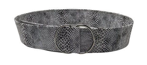 Snake print belt by Oliver Green in reptile-inspired cotton design with polished D-ring buckle, 2-inch wide style.