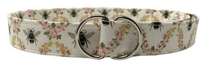 Ivory floral belt with honey bee design and silver double ring buckle