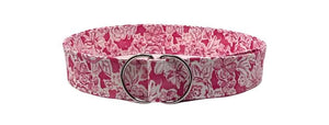pink floral wide fabric belt with adjustable silver D-ring buckle