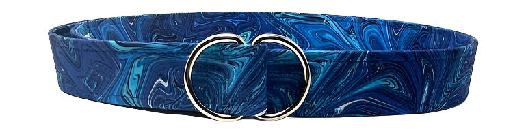 marbleized cobalt blue and royal d-ring belt