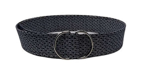 Midnight Chain Link D-Ring Belt with navy blue and white chain pattern and double-ring buckle