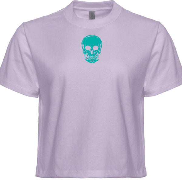 Teal skull graphic boxy cropped t-shirt for festival style