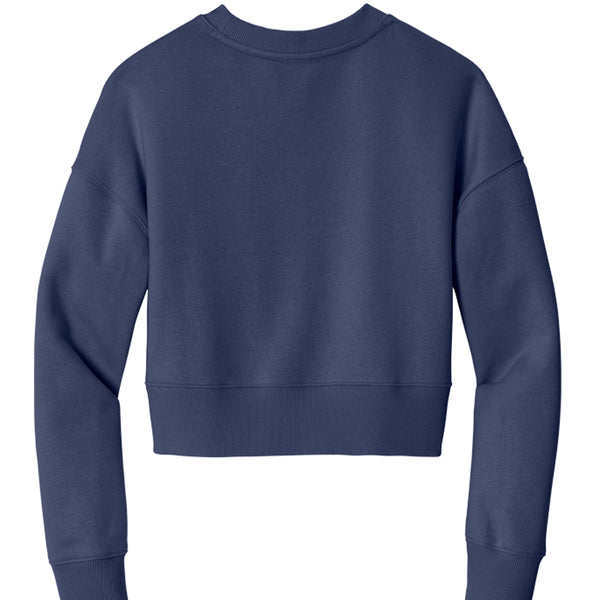 women's cropped pullover sweatshirt in navy blue with long sleeves and crew neck