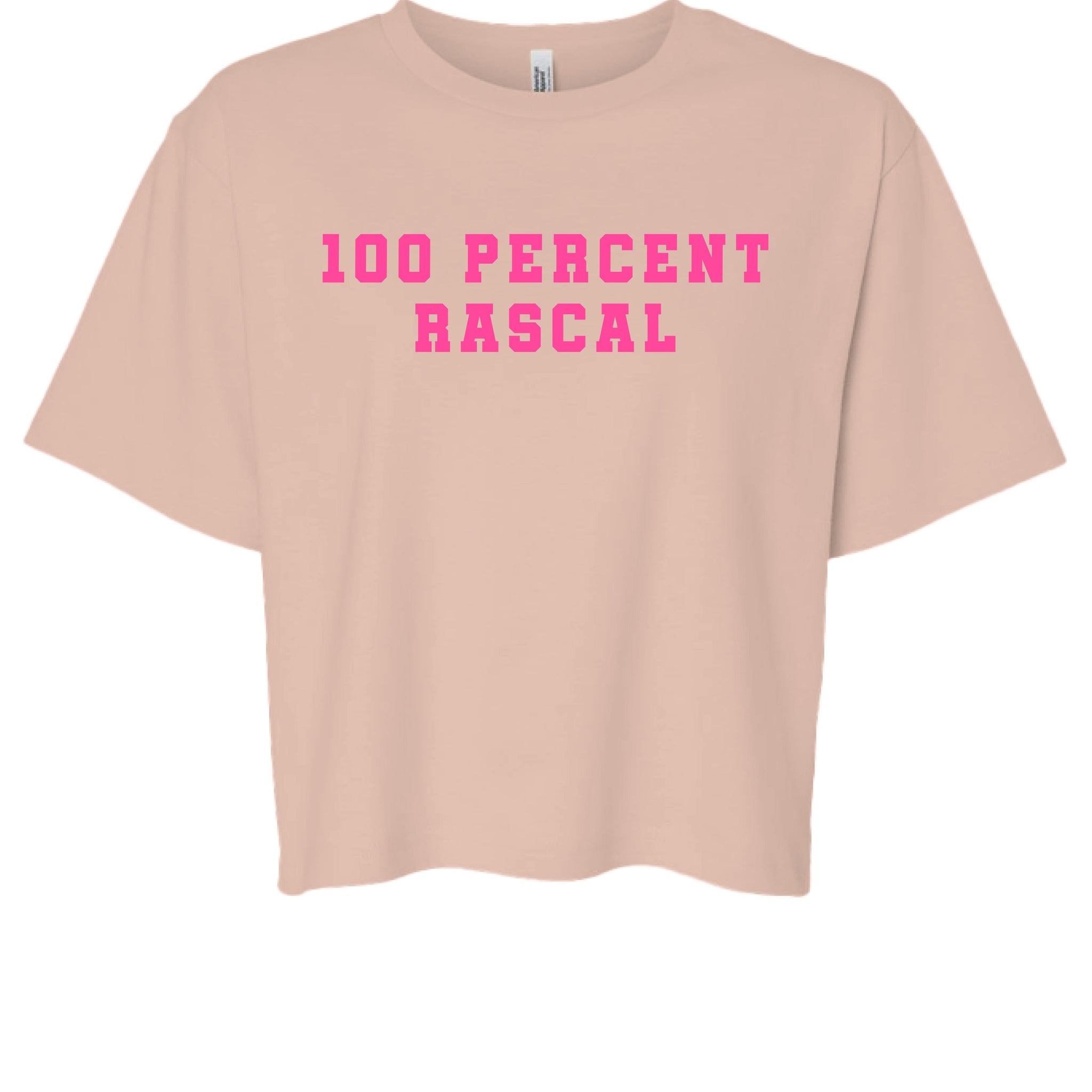 women's cheeky vibe 100 percent rascal pink lettering beige cropped t-shirt