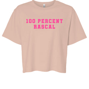 women's cheeky vibe 100 percent rascal pink lettering beige cropped t-shirt