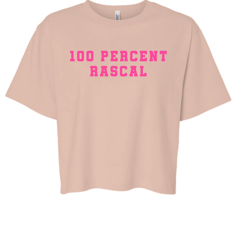 women's cheeky vibe 100 percent rascal pink lettering beige cropped t-shirt