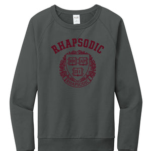 dark gray Rhapsodic U Crest sweatshirt with collegiate emblem for bold statement clothing