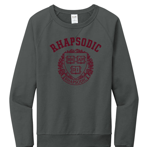 dark gray Rhapsodic U Crest sweatshirt with collegiate emblem for bold statement clothing