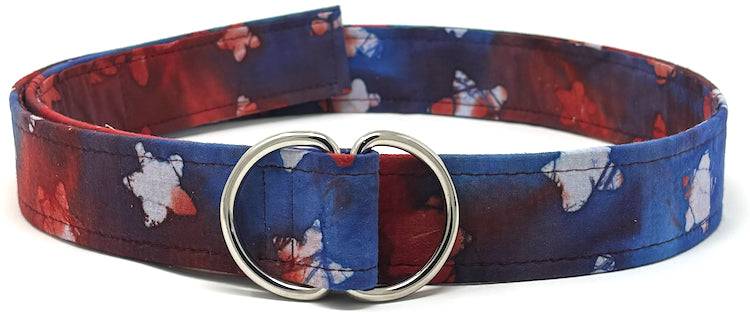 Red white and blue batik D-ring belt with white stars by Oliver Green