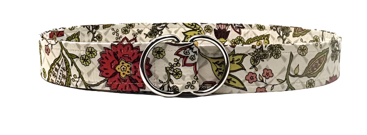 Unisex vintage floral D-ring belt with heritage-inspired print and Oliver Green craftsmanship