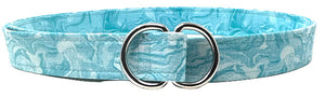Double DRing fabric belt by Oliver Green with turquoise swirl pattern