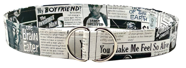 Apocalypse-themed reversible black and white D-ring belt with vintage zombie cartoon print by Oliver Green