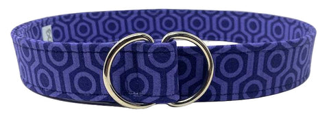 Cymatic clothing belt by Oliver Green featuring cotton fabric with soundwave-inspired pattern and polished silver D-ring buckle
