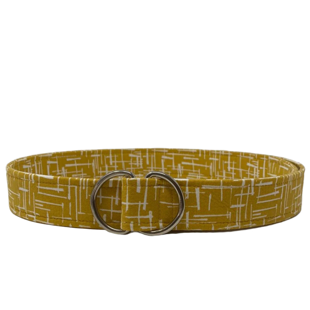 Handmade retro gold vintage belt with silver D-ring closure