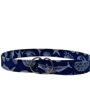 Sea creature print belt in navy with white marine animal designs