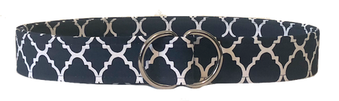 Handmade navy and white Moroccan pattern fabric belt by Oliver Green