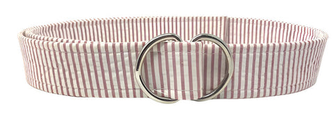 Seersucker belt in Nantucket Red with white stripes and D-ring closure